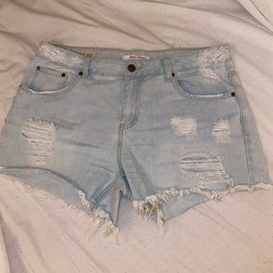 Mid Rise Destructed Denim Shorts Size 12
